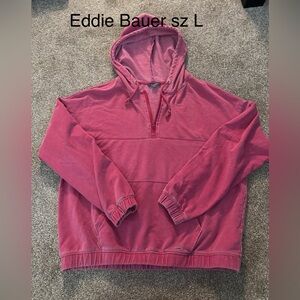 Eddie Bauer Red Hooded Pullover Sweatshirt sz L